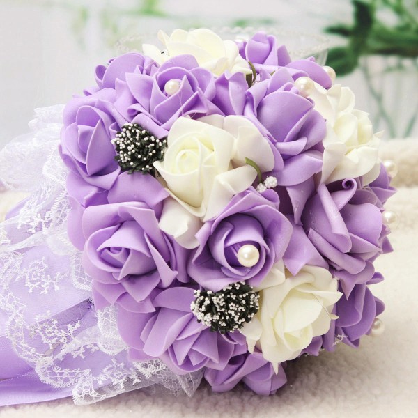 Handmade Rose Flower Artificial Flowers Bridal Wedding Bouquet Brooch Crystal Pearls Flowers