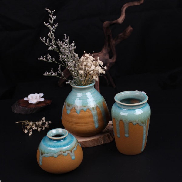 Zakkz Glaze Ceramic Vase Ornaments Handmade Aroma Bottle Flower Arrangement Pottery Decor Gift