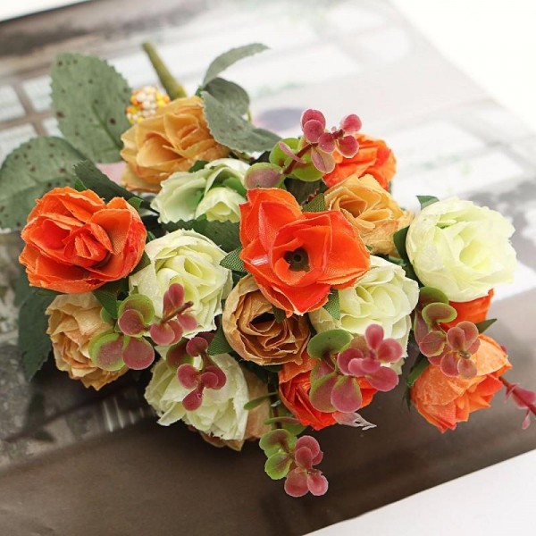 1 Bouquet 21 Heads Artificial Rose Flowers Leaf Home Party Wedding Craft Decorations