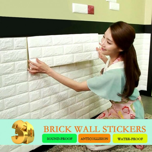 4Pcs 3D Elasticity Brick Grain Wallpaper Wall Stickers DIY Anti-collision Sound Insulation Self-adhesion Decal