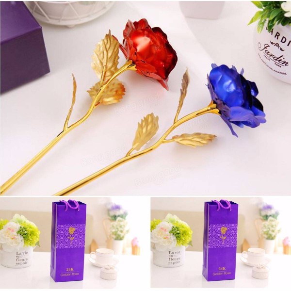 Creative Golden Rose 24K Gold Foil Rose Birthday Wedding Party Gift Flower Home Decor