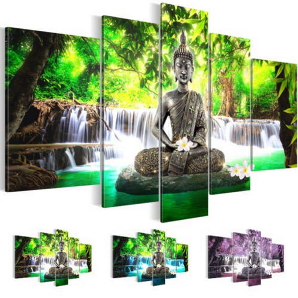 5PCS Buddha Frameless Canvas Print Mural Painting Wall Picture Home Decoration