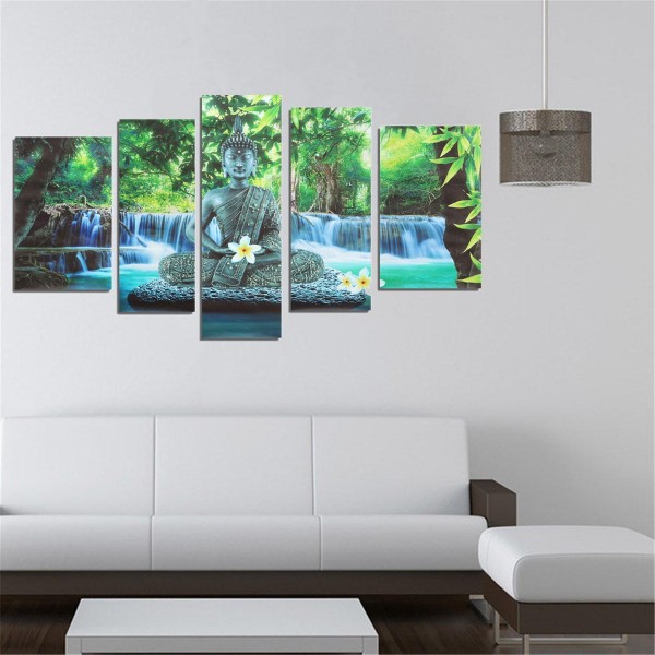 5PCS Buddha Frameless Canvas Print Mural Painting Wall Picture Home Decoration