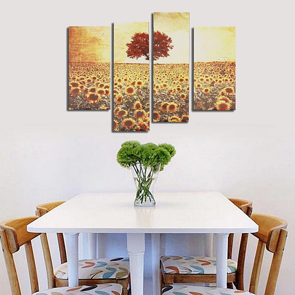 4PCS Frameless Oil Painting Sunflower Canvas Modern Wall Art Home Decoration Paper Art