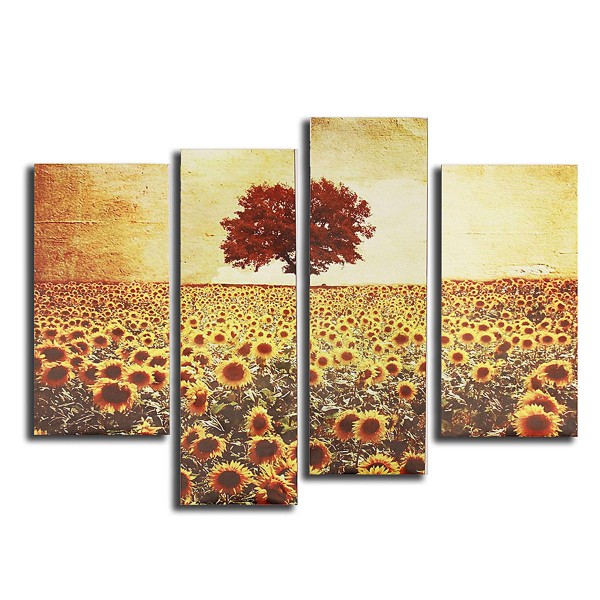 4PCS Frameless Oil Painting Sunflower Canvas Modern Wall Art Home Decoration Paper Art