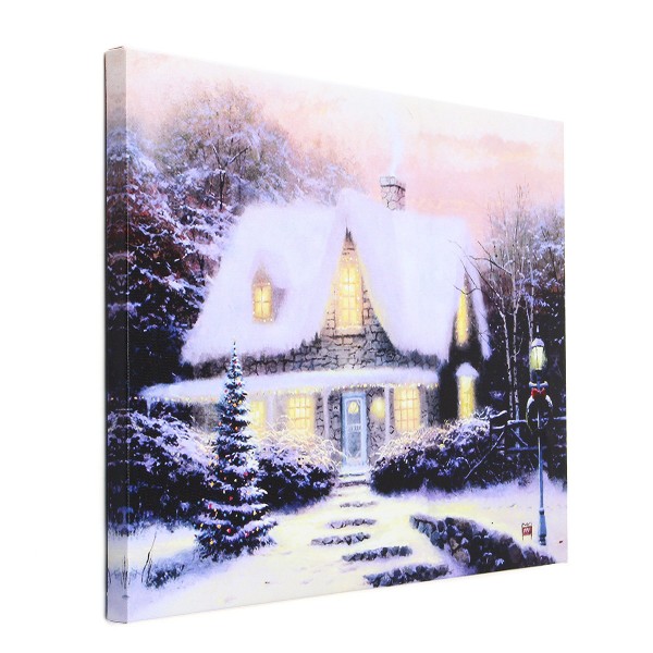 40 x 30cm Operated Christmas LED Snowy Cottage Xmas Canvas Print Wall Art