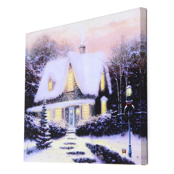 40 x 30cm Operated Christmas LED Snowy Cottage Xmas Canvas Print Wall Art