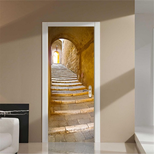 200X77CM 3D Creative Stairs Passage PVC Self Adhesive Door Wall Sticker Living Room Mural Decor