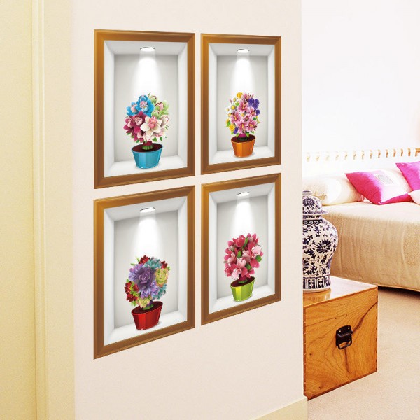 Flowers 3d Frame Creative Wall Stickers  Background European Three - Dimensional  Wall Stickers