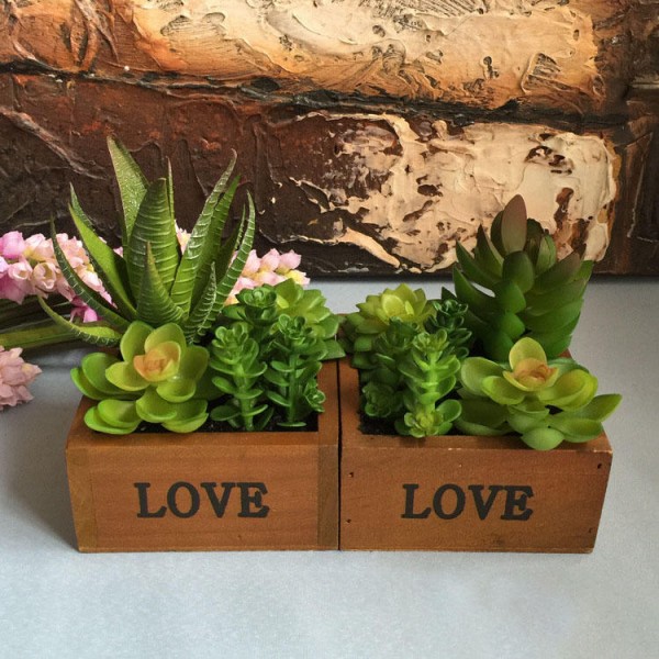 LOVE Wooden Basin Desktop Lotus Succulent Plants Flower Pot Garden  Bonsai