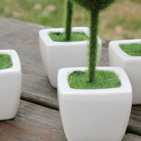 Small Square Pots Ceramic Mini Potted Flocking Crafts