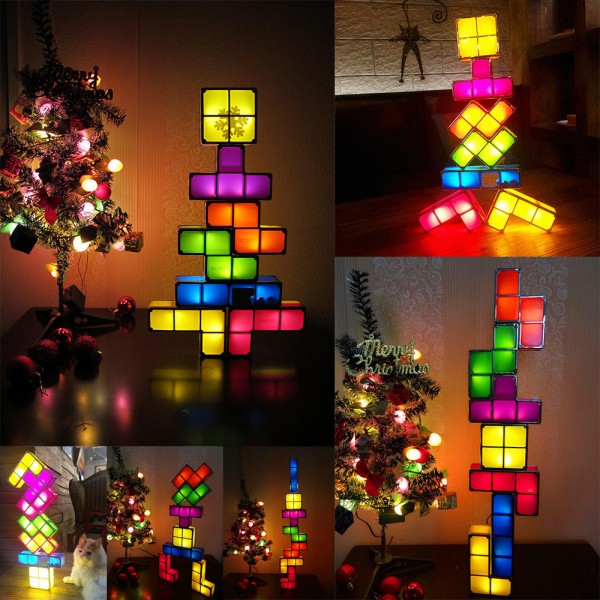 DIY Tetris Puzzle Novelty LED Night Light Stackable LED Desk Table Lamp Constructible Block Kids Toy's Light Christmas Gift