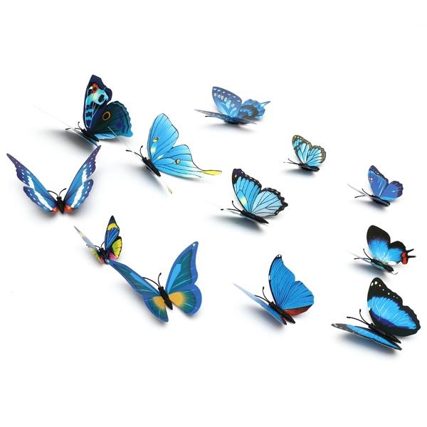 12 Pcs PVC Butterfly Double-Deck 3D Wall Stickers Home Decor Adhesive Wall Decoration