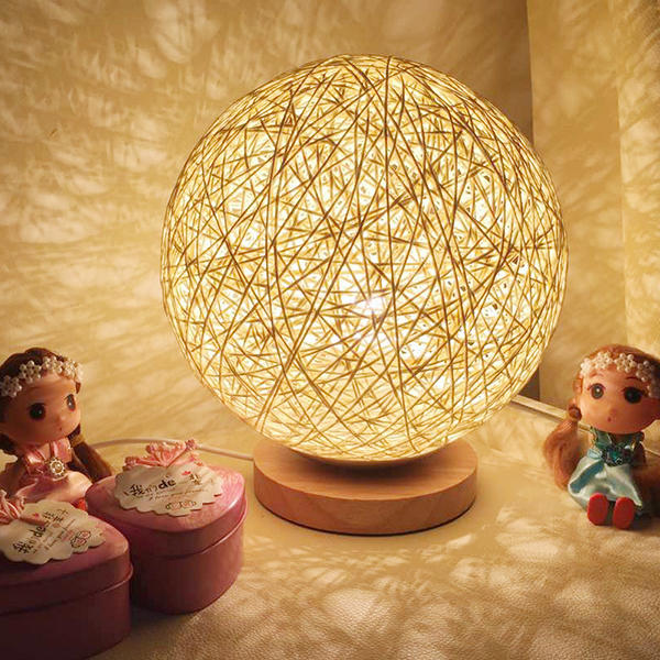 Rattan Ball Night Light Table Bedside Lamp Bedroom Home Decor Valentine Gift