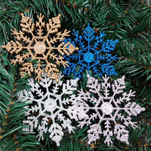 12PCS Christmas Snowflake Piece Plastic Pendant