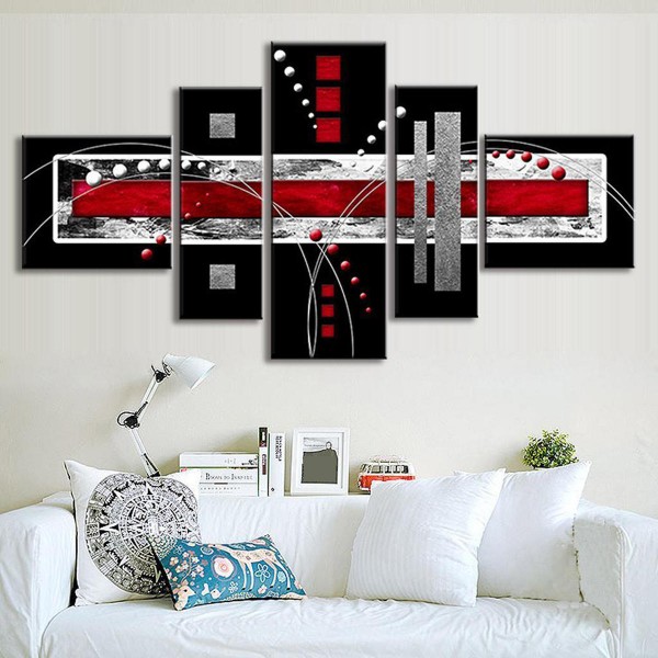 5 PCS Abstract Wall Art Red Black Grey Modern Canvas Print Paintings Home Decorations