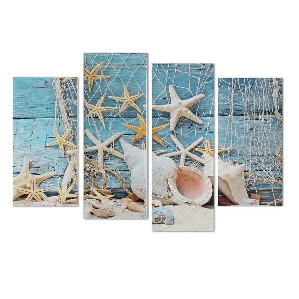 4Pcs Conch Fishnet Starfish Beach Canvas Paintings Pictures Waterproof Frameless