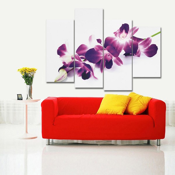 4Pcs Plum Purple Orchids Floral Canvas Pictue Wall Print Split Art Paintings Home Decor